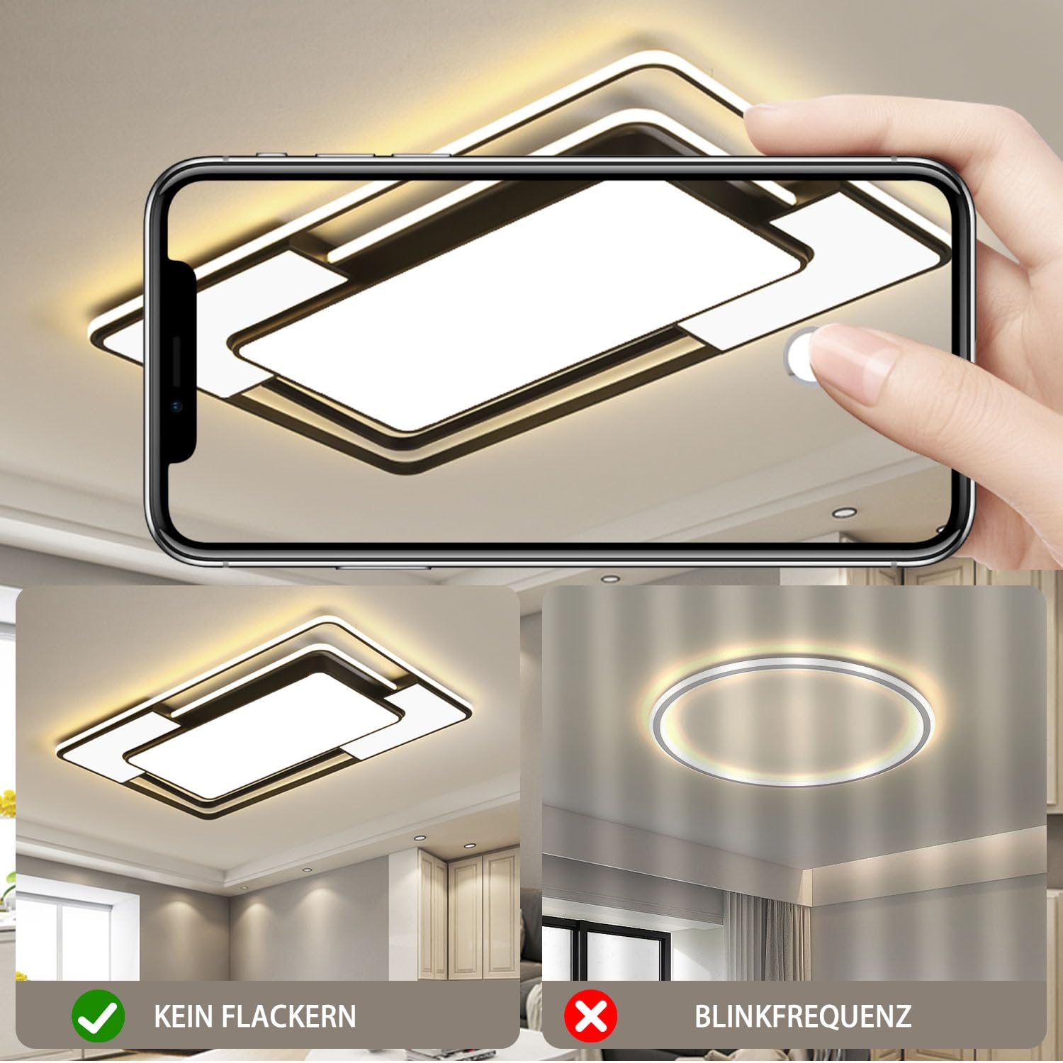 Style home 150W LED Deckenleuchte Deckenlampe dimmbar 90x60x6cm Schwarz | Voll dimmbar mit Fernbedienung 3000K-6000K,Rechteckige Lampe aus Metall, moderne Lampe für Wohnzimmer Schlafzimmer Büro Küche