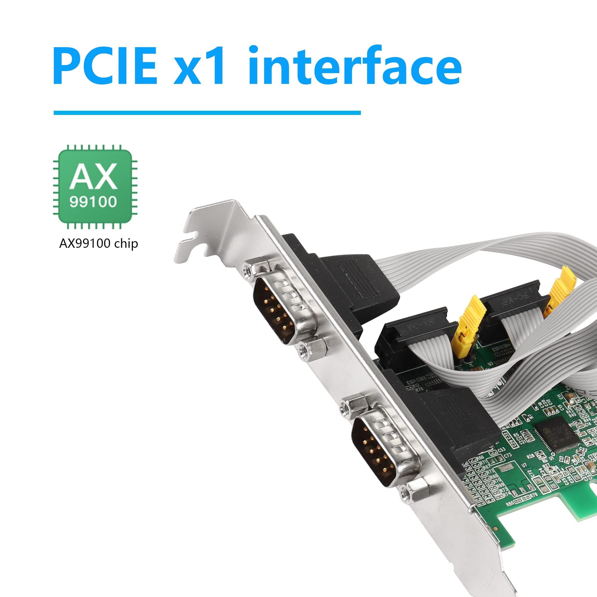 CERRXIAN Carte adaptateur série RS232 PCI Express 2 ports, DB9 Dual Channel PCIe X1 AX99100 pour PC de bureau