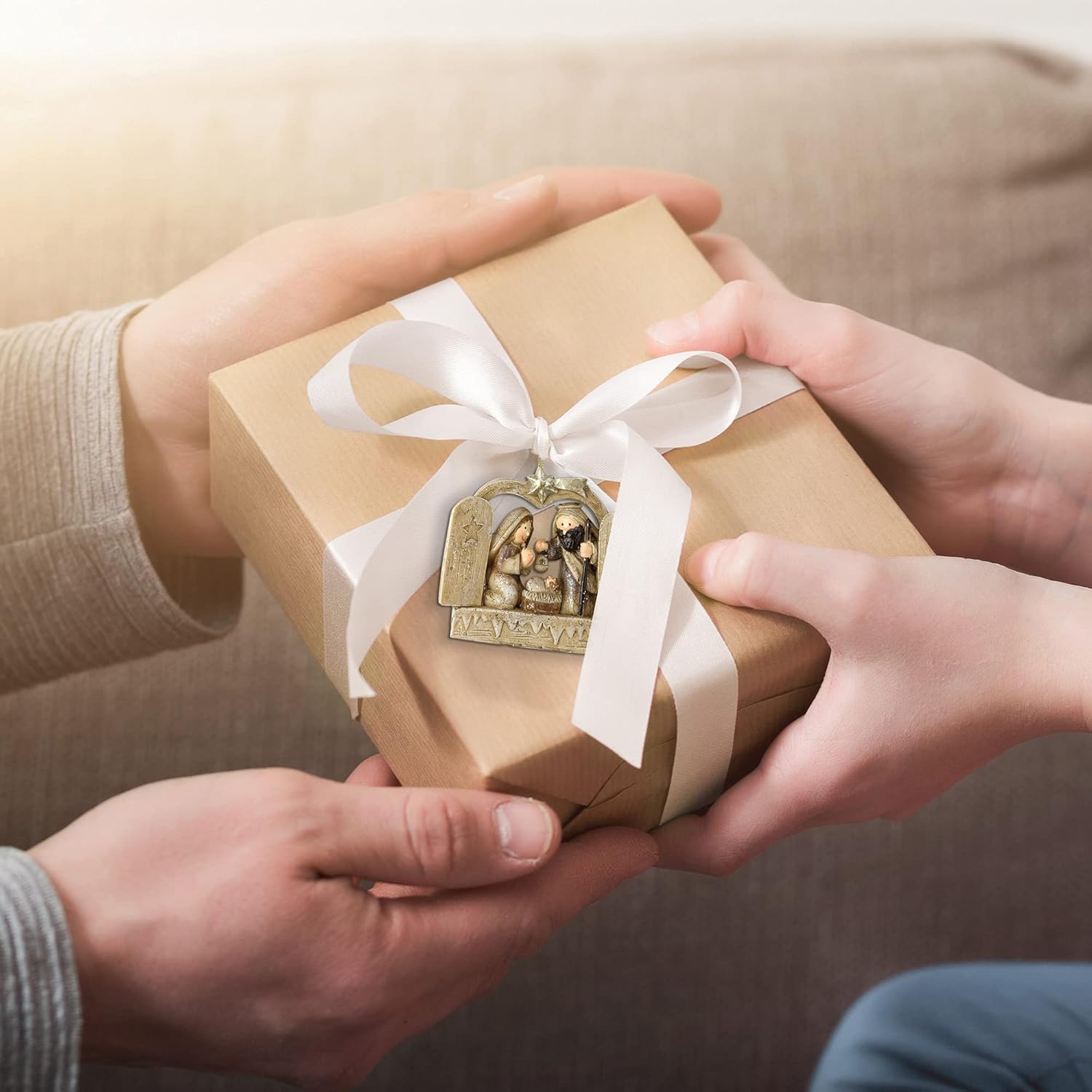 Dicksons Weathered Brown Holy Family in Creche 2 x 2.75 Resin Decorative Hanging Ornament - Image 4