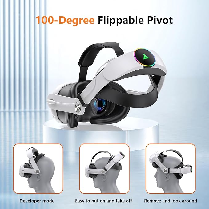 Foscomax RGB VR Headset for Oculus/Meta Quest 3/3S Head Strap with 10000mAh Battery, Rechargeable Elite Strap Extend 4-6H Playtime and Adjustable for VR Headset Compatible with Quest 3/3S Accessories