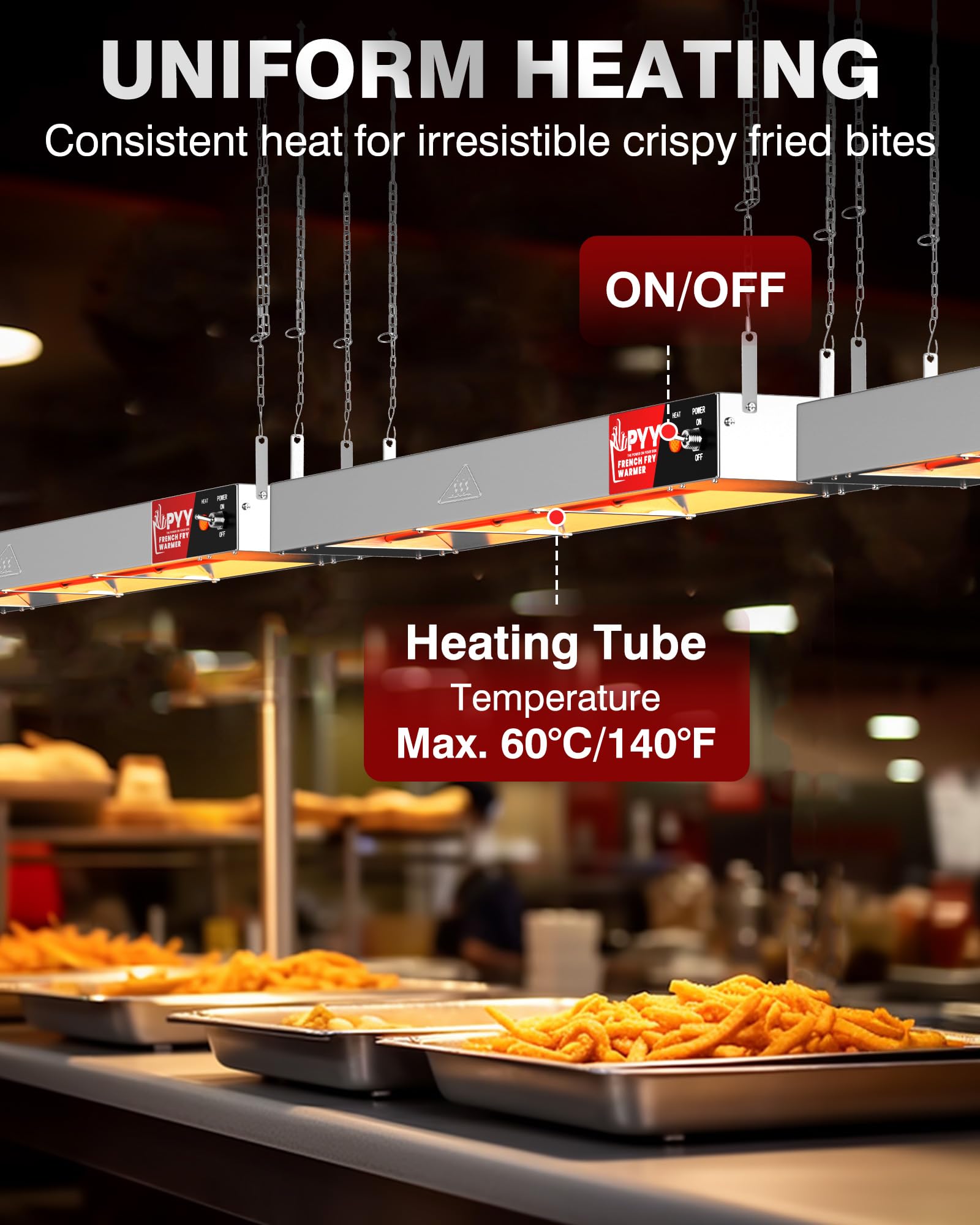 PYY 36 Inch Food Heat Lamp Strip - Commercial Food Heating Warmer, 500W Hanging Stainless Steel Electric Strip Heater, Food Service Restaurant