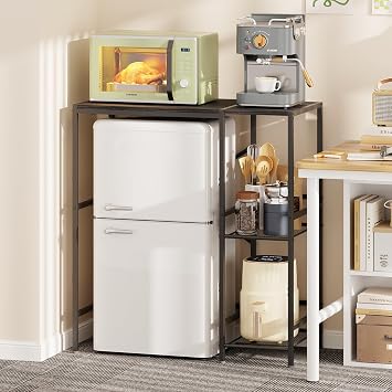 Mini Fridge Stand with Storage Shelves Dorm Microwave Stand Reversible