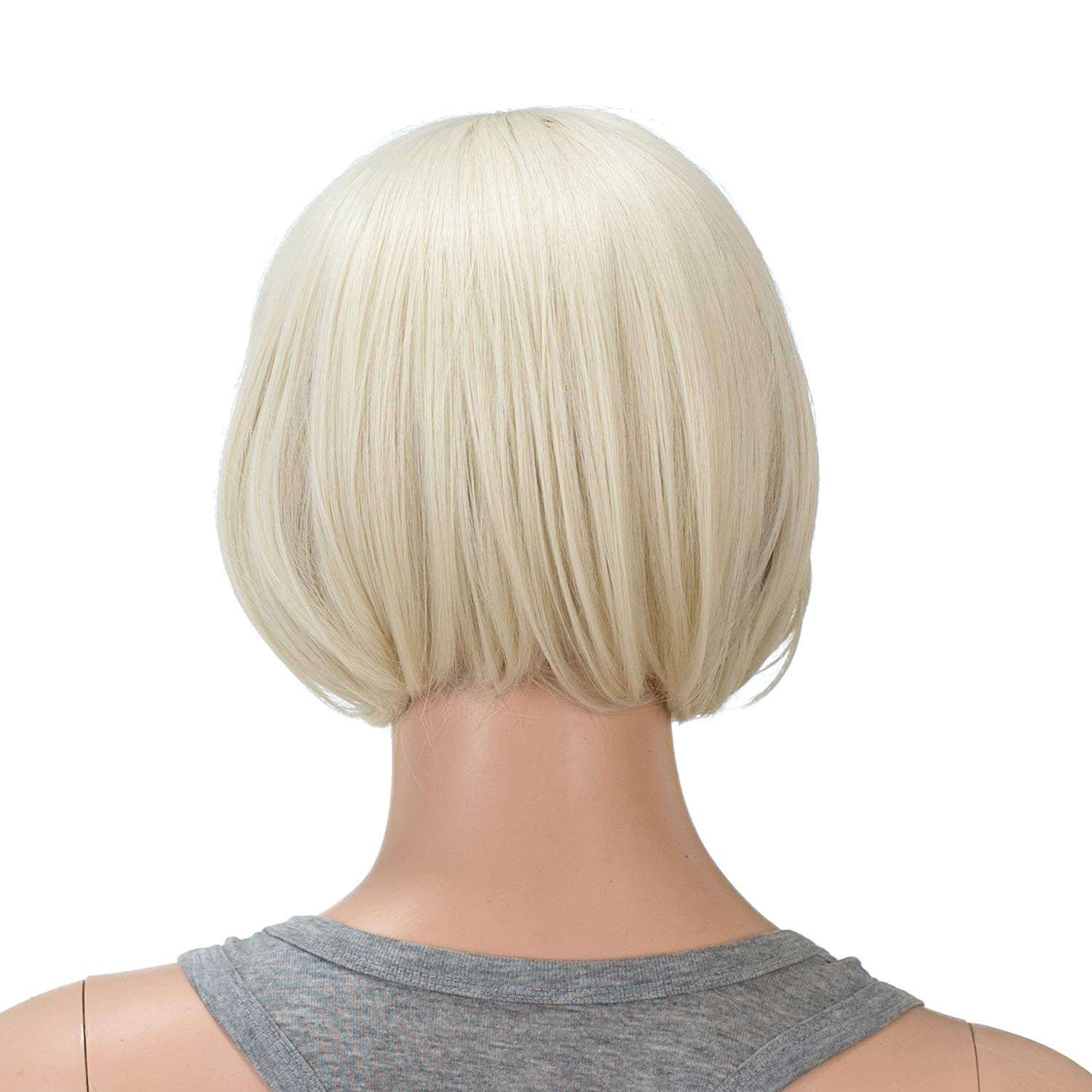 SWACC 10 Inch Short Straight Bob Wig with Bangs Synthetic Colorful Cosplay Daily Party Flapper Wig for Women with Wig Cap (Platinum Blonde) - Image 3