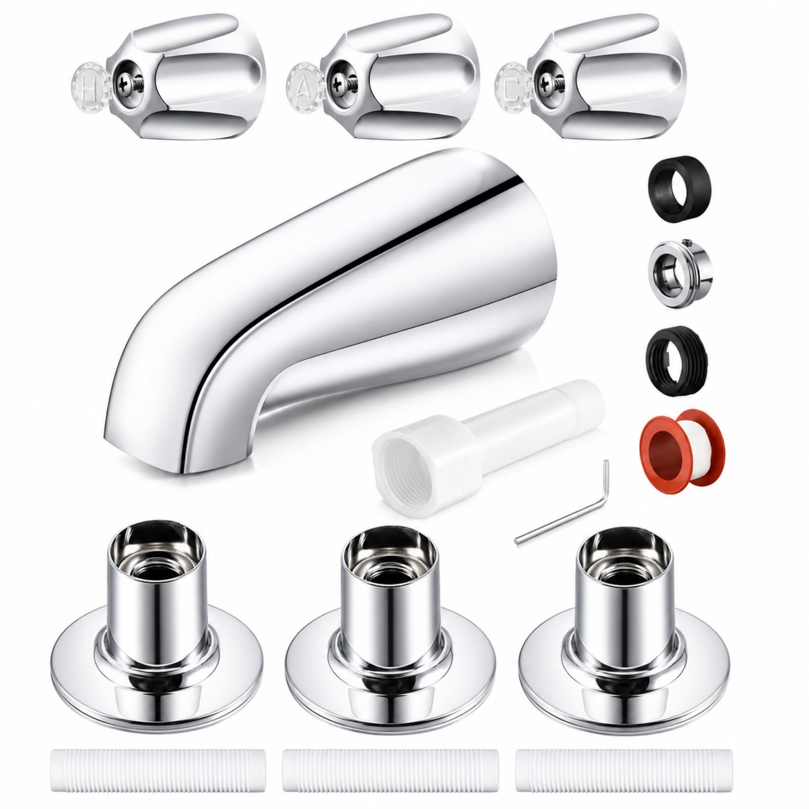 Repuesto de grifo de bañera con pomos de ducha y brida de mango, juego de boquilla de bañera fácil de instalar para tubo de cobre de 1/2 pulgada, IPS de 1/2 pulgada e IPS de 3/4 pulgadas con