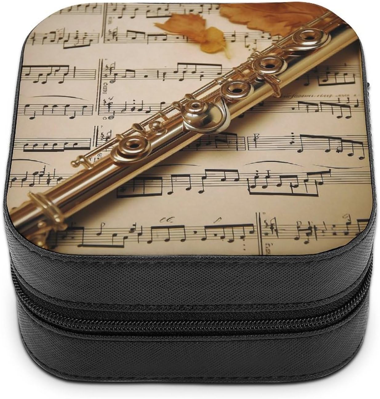 Portable Travel Jewelry Case Flute Music Printed Small Jewelry Box Jewelry Organizer Pu Leather Mini Trinket Box for Women Earring Necklace Rings Bracelets