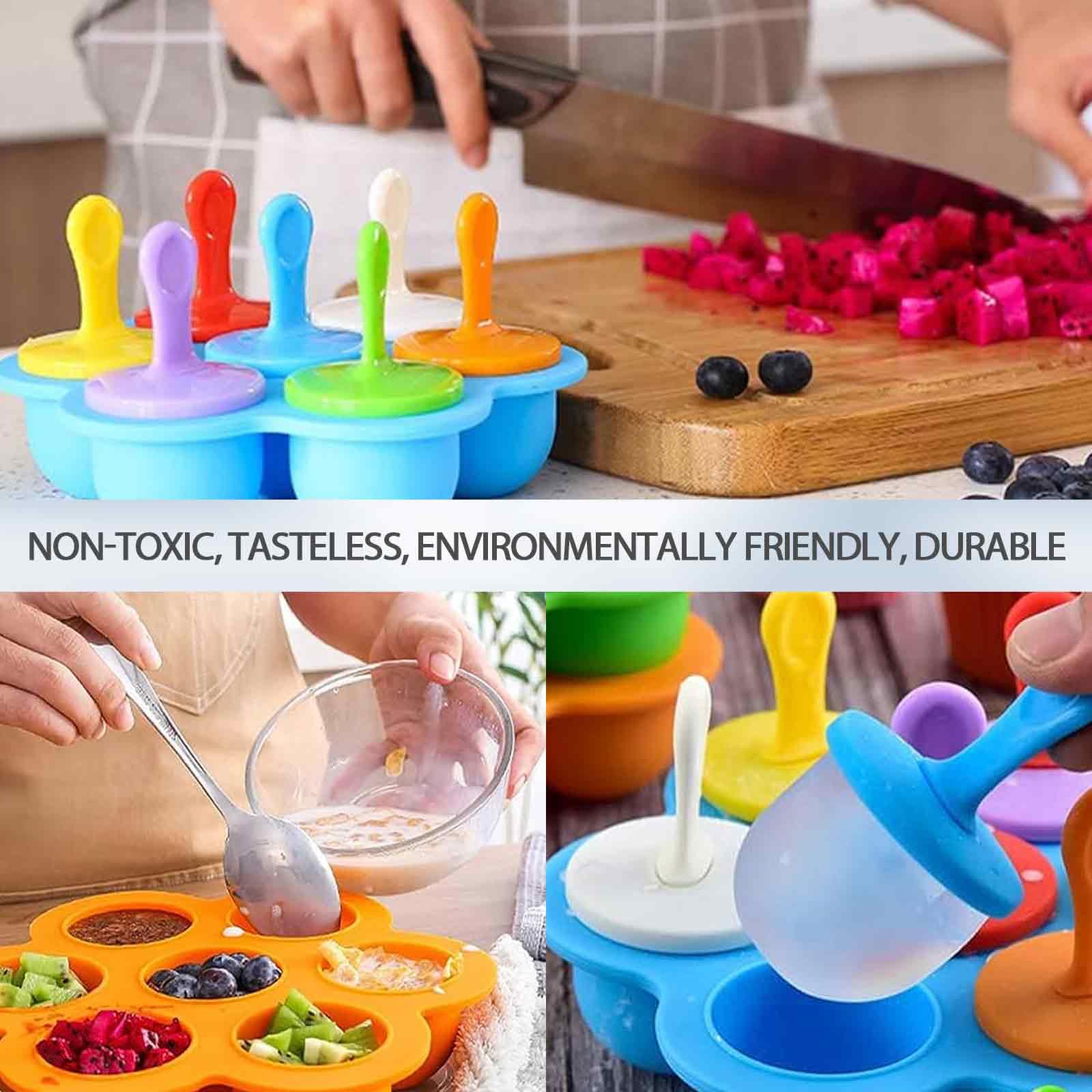 2 Pezzi Stampi Per Ghiaccioli, Stampi Ghiaccioli in Silicone, 7 Scomparti Formine per Ghiaccioli con Bastoncini di Plastica, senza BPA, per Ghiaccioli, Mousse, Mini Torta, Dessert Fai da Te