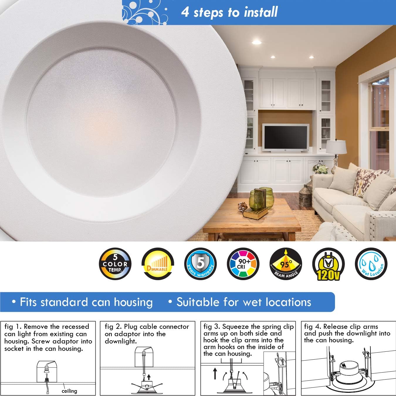 Flash Deals - 80% OFF MW 6 Inch 5 Selectable Color Temperature LED Downlight Retrofit with Smooth Trim, 24 PK, 2700/3000/3500/4000/5000K, Dimmable, 75W Incandescent Equal, 1100LM, Energy Star (24 Pack) 60% Off Discount MW 6 Inch 5 Selectable Color Temperature LED Downlight Retrofit with Smooth Trim, 24 PK, 2700/3000/3500/4000/5000K, Dimmable, 75W Incandescent Equal, 1100LM, Energy Star (24 Pack)