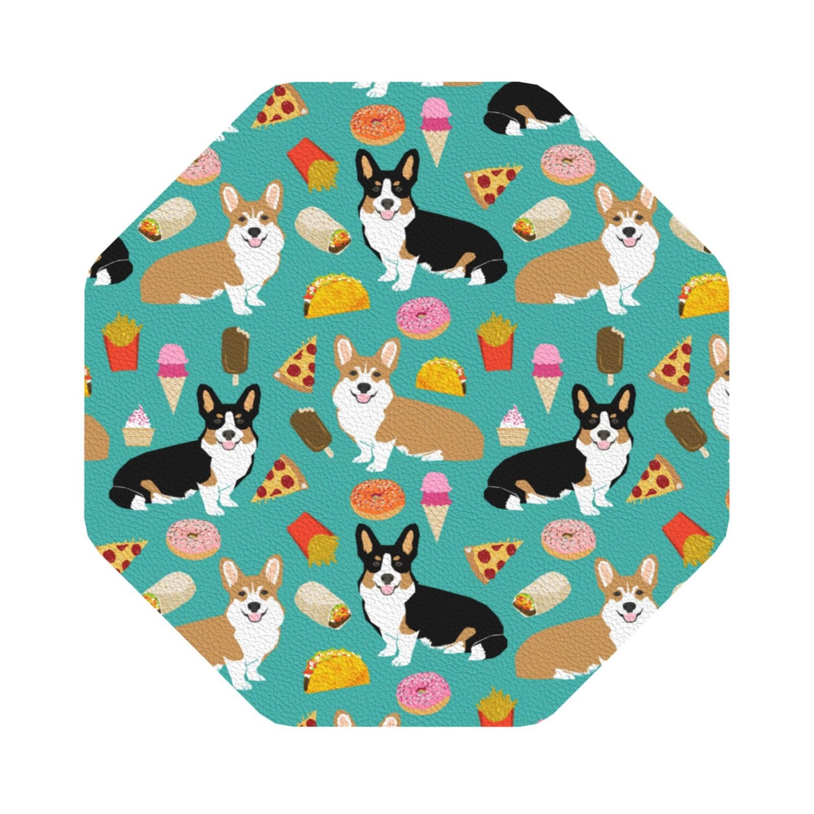 Cute Dogs PU Leather Coasters Set of 6 Octagon Drink Coasters