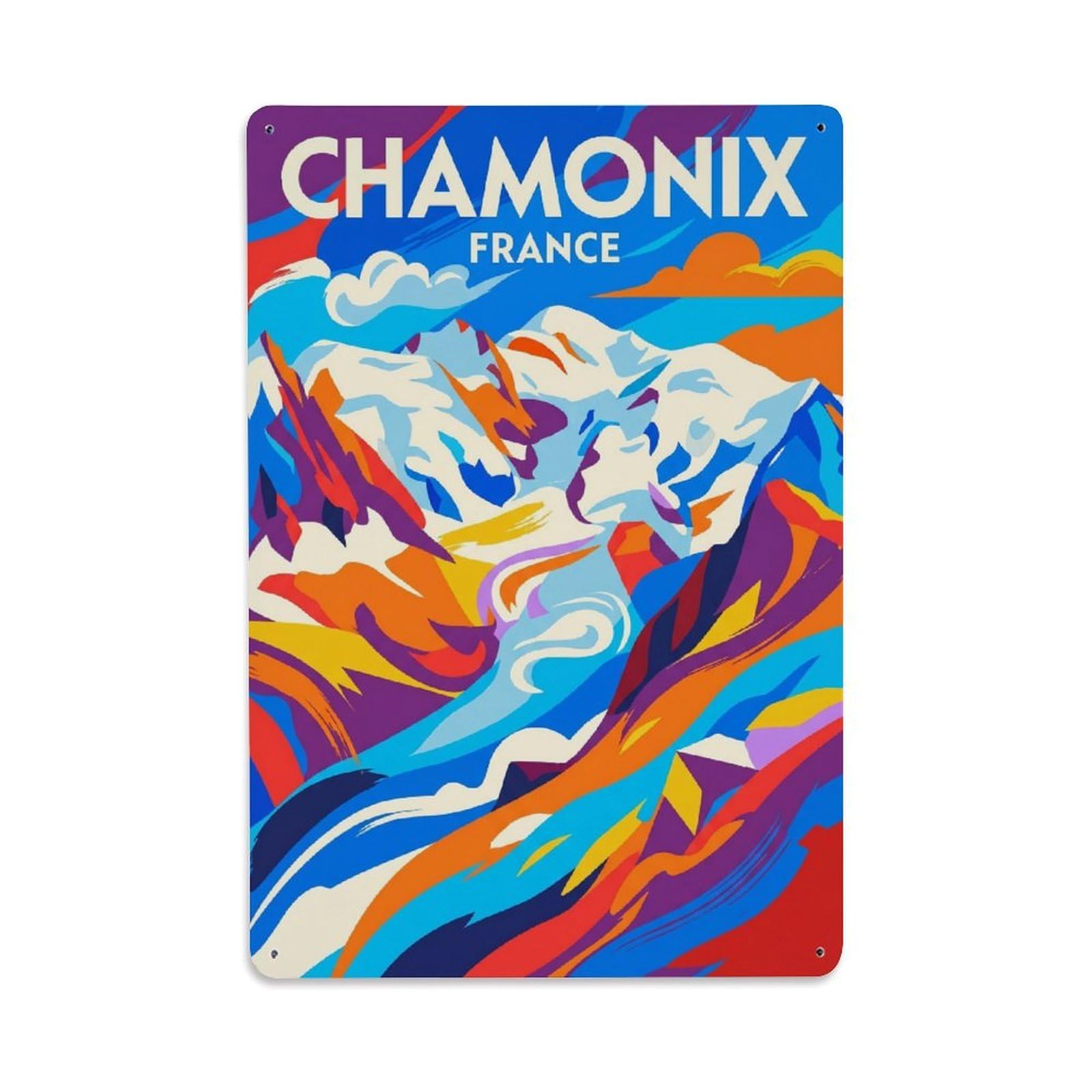 Olhnbad Style Mont Blanc Chamonix France Abstract Alpine Travel Metal Tin Sign