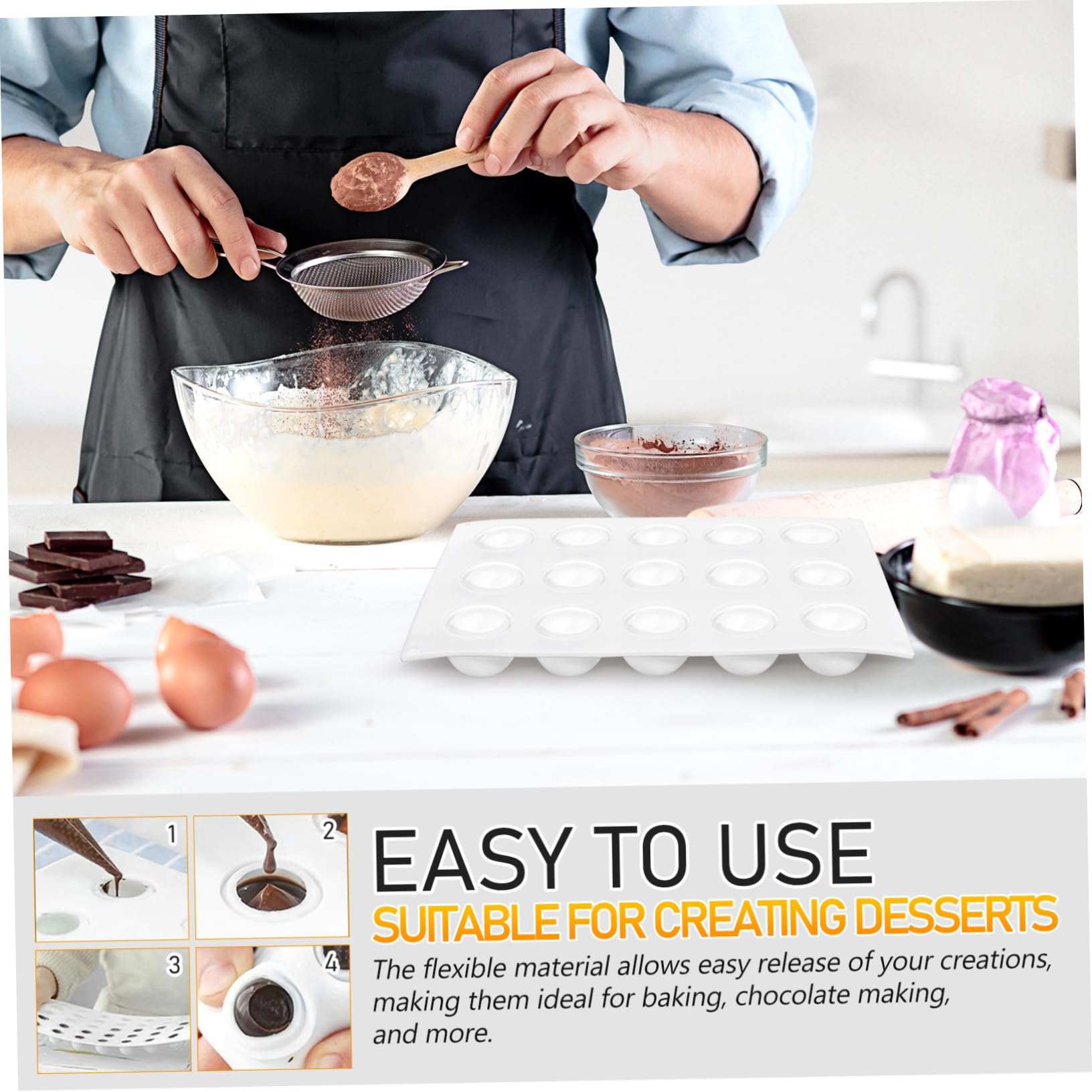 POPETPOP 2pezzi Stampi in Silicone Forma Tartufo Stampo Per Mousse e Cioccolato Rotondo Per Dessert e Torta Accessorio Per e Cottura Al Forno