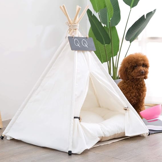 Pet Teepee 50x50x60cm Dog & Cat Bed with Cushion Dog Tents Tall 70cm(27.6inch) Pet Play Houses with Removable Washable Cushion Blackboard Easy Assemble