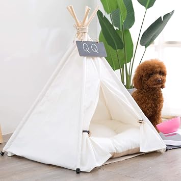 Pet Teepee 50x50x60cm Dog & Cat Bed with Cushion Dog Tents Tall 70cm(27.6inch) Pet Play Houses with Removable Washable Cushion Blackboard Easy Assemble