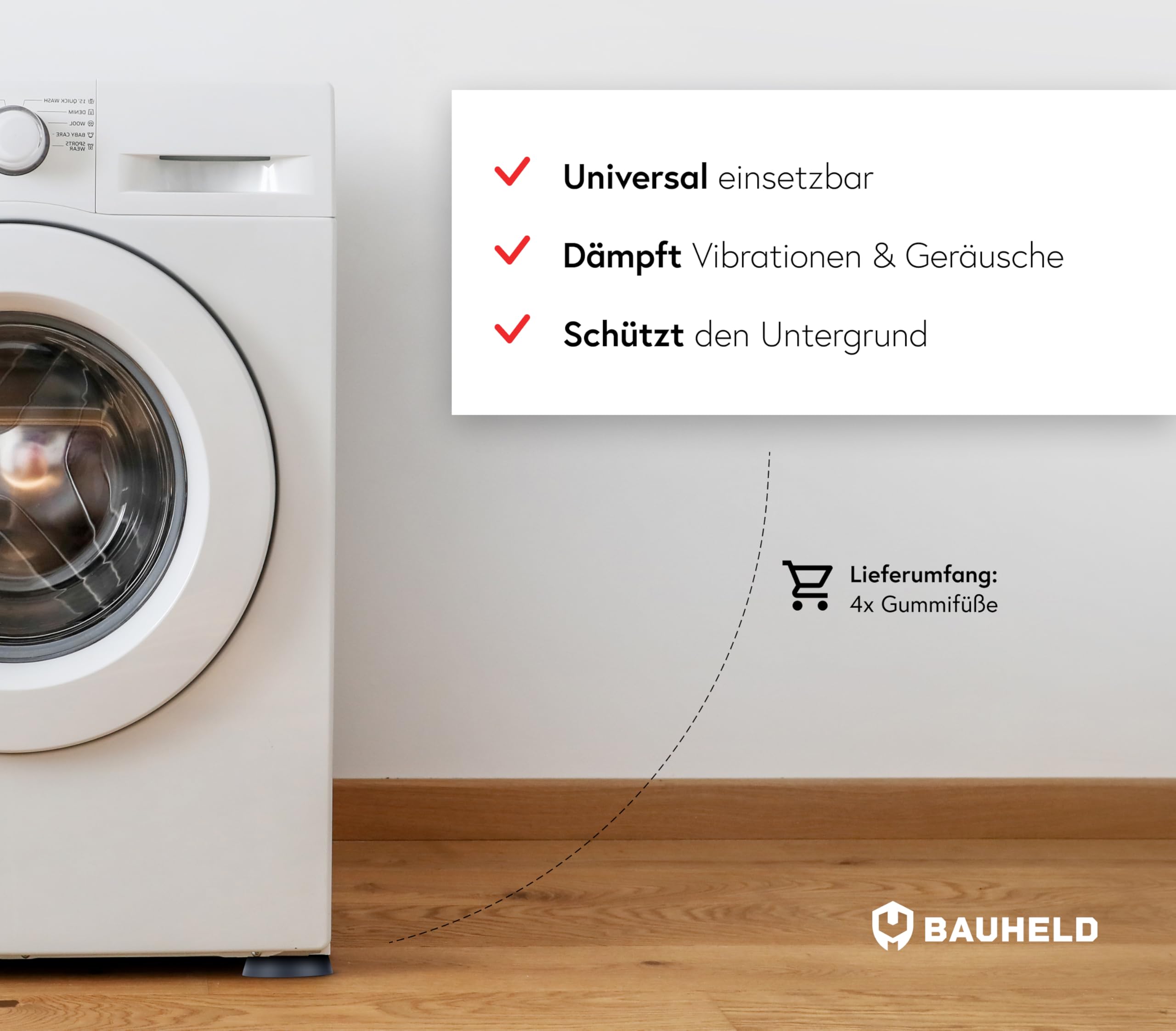 BAUHELD 8x Schwingungsdämpfer Waschmaschine und Trockner [Made in Germany] - Antivibrationsfüße aus Gummi - Vibrationsdämpfer kompatibel mit Bosch, Siemens, AEG - Rutschfeste Unterlage in Grau