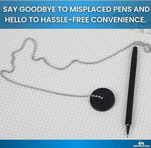 Miniatura 7 de 1InTheOffice Bolígrafo con cadena, bolígrafo de seguridad para mostrador, soporte para bolígrafo con cadena para escritorio, negro, paquete de 6