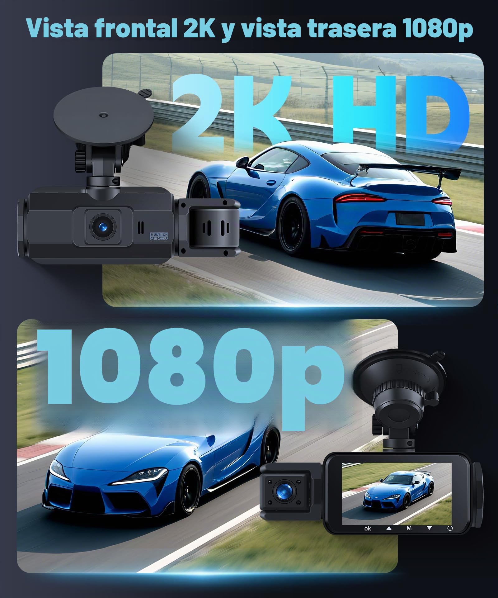 VECHTEL 2K Wi-Fi Dashcam Auto, Pantalla IPS de 3 Pulgadas Dash CAM Auto con Visión Nocturna, Tarjeta 128GB Gratis, G-Sensor, Modo Parking 24H, Grabación en Bucle, Asistente de Marcha Atrás