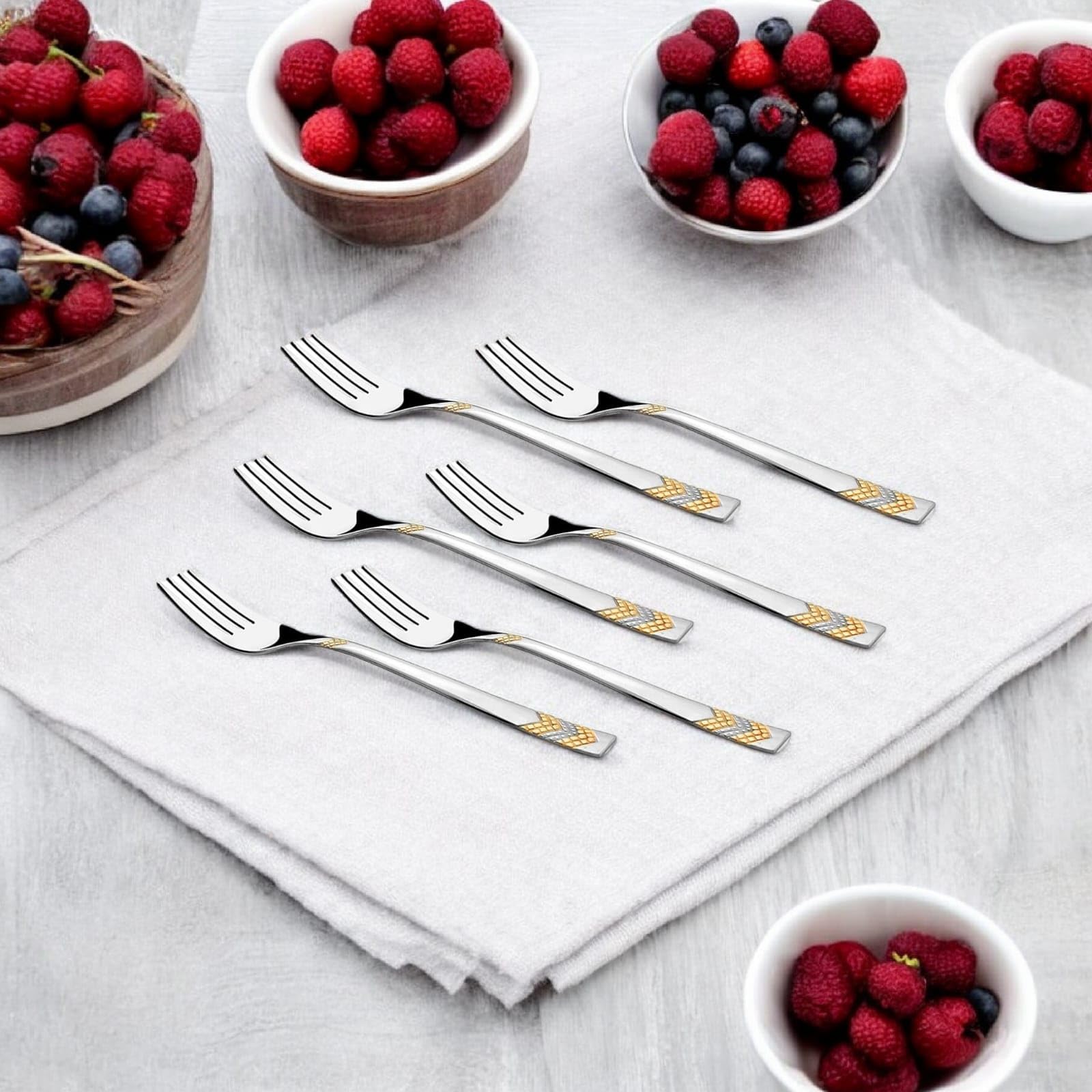 Gold Plated Fork Set - 6 Piece Raga Dinner Forks -5