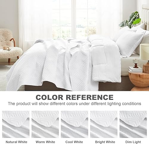 Vista 136 de Hansleep - Edredón blanco tamaño Queen – Colcha barroca ultrasónica para todas las estaciones, juego de ropa de cama suave y ligero, 3 piezas