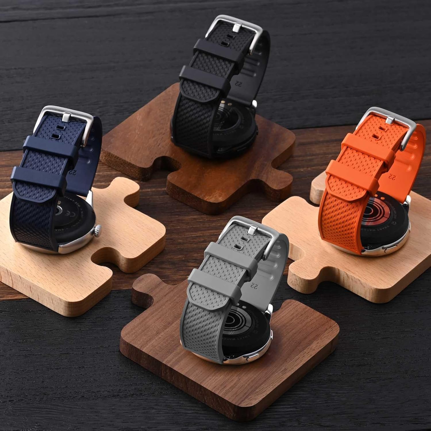 WOCCI Plaid Watch Bands, FKM Rubber (Not Silicone), Replacement Straps for Men and Women, Quick Release, Compatible Watch Lug Width 20mm 22mm - Image 7