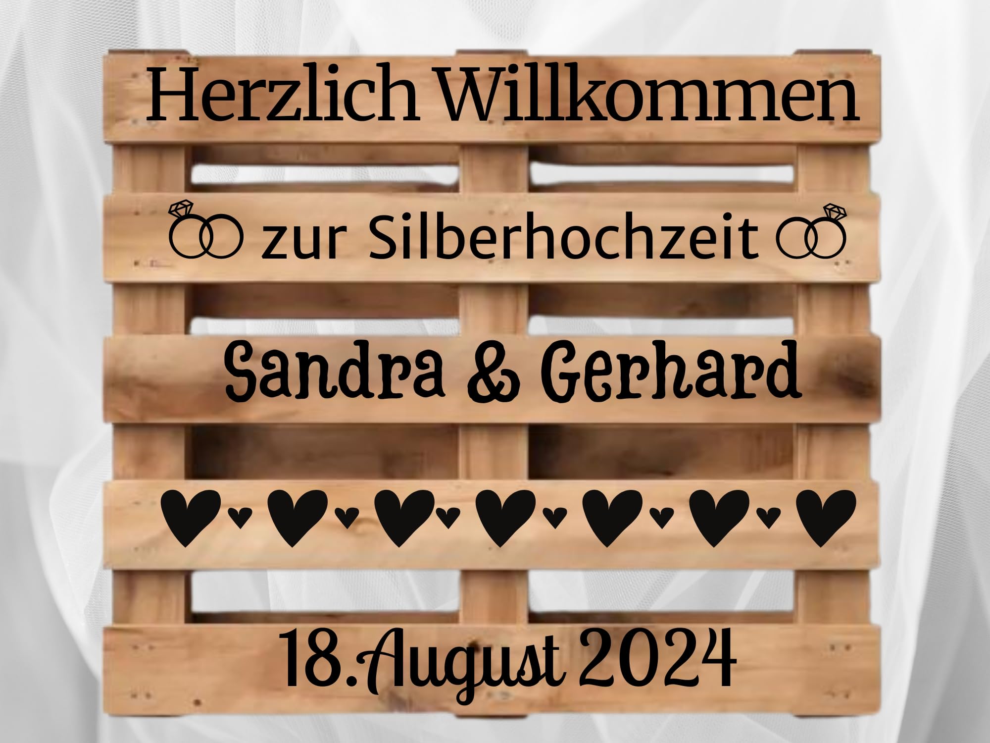 Aufkleber Palette Silberhochzeit,Palettenaufkleber personalisiert mit Namen und Datum für Silberhochzeit in Schwarz oder Weiß, passend für Europalette, Diy Hochzeitspalette, Klebeschrift