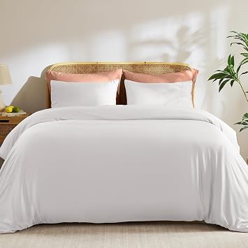 TOSMO Luxury 100% Viscose from Bamboo Duvet Cover Set, Queen Size, 3-Piece | Natural Cooling duvet cover for hot sleepers, Soft bamboo viscose, breathable, moisture-wicking, hidden zipper, 8 corner ties