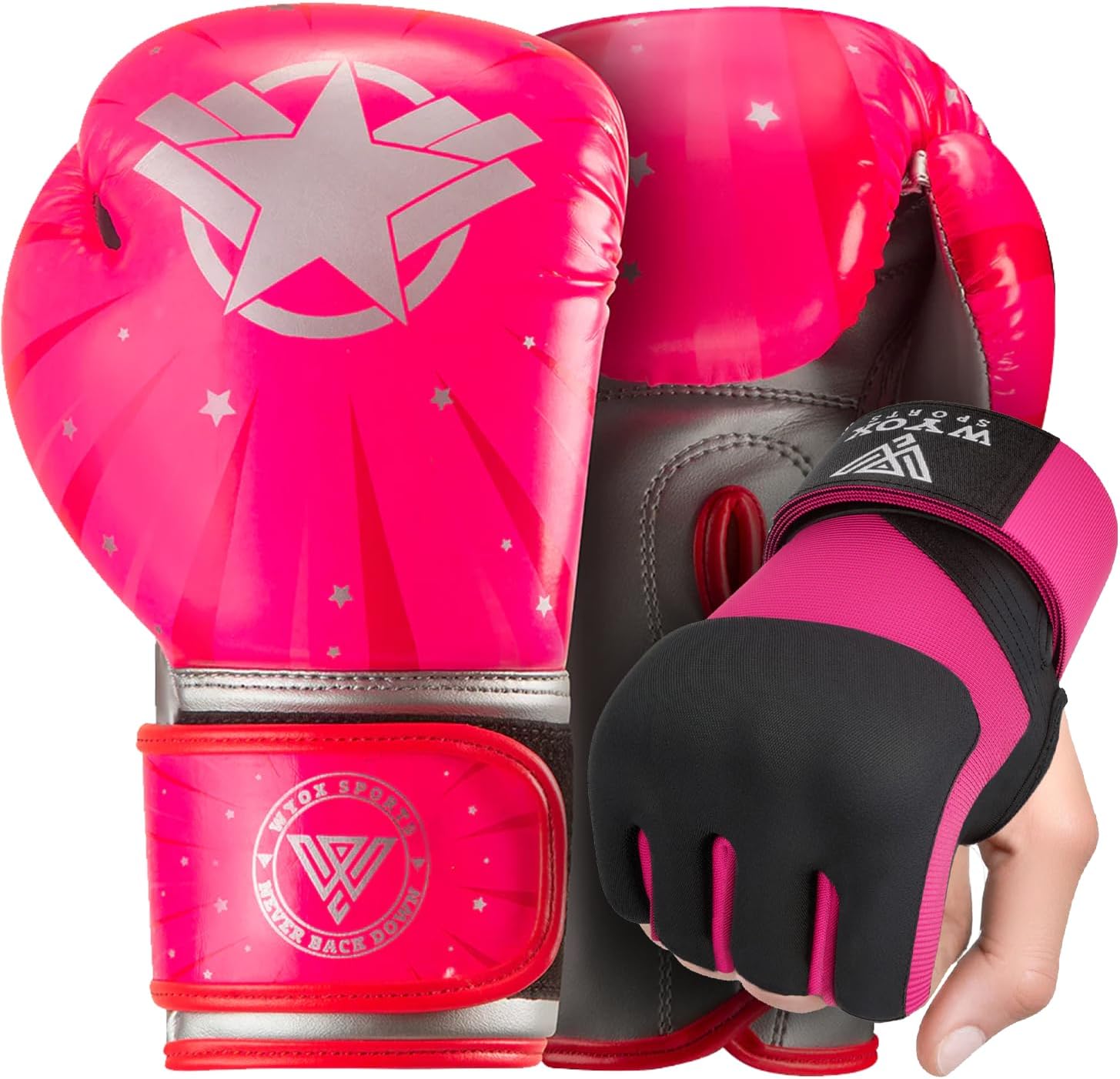 WYOX Kids Boxing Gloves & Gel Inner Wraps Bundle – Muay Thai, MMA, & Kickboxing Training Set | Junior Punching Mitts & Padded Wrist Wraps for Bag Work & Sparring
