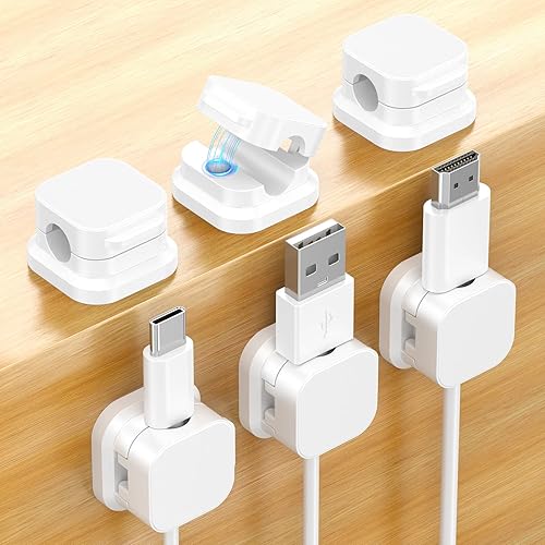 Miniatura 8 de Paquete de 6 clips magnéticos para cables, soporte organizador de cables con adhesivo fuerte, gestión de cables de escritorio para el hogar