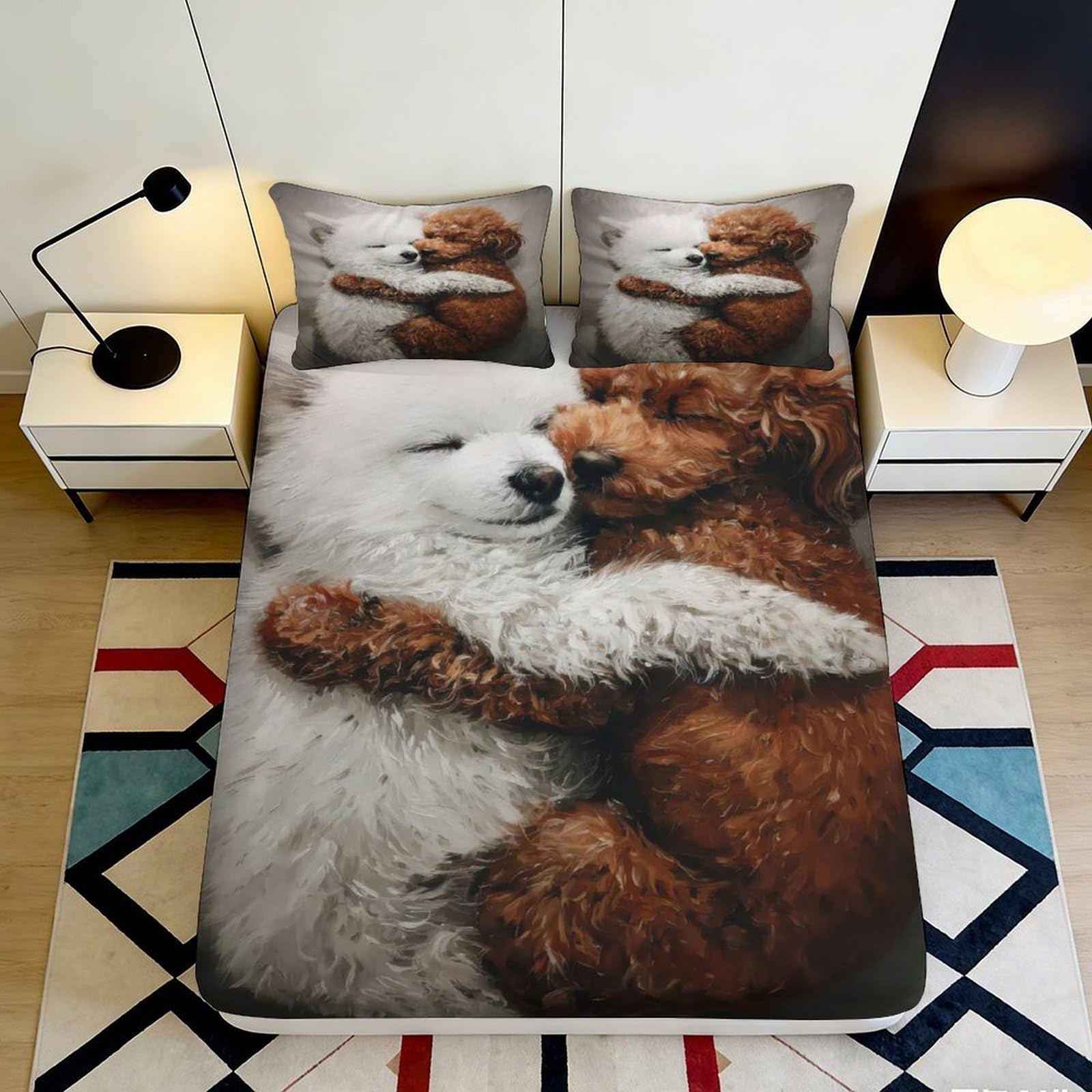 Jqzkxnhpbr Style-6 3D Printed Bear Hug Fitted Sheet Microfiber Soft Brown White Plush Animal Mattress Cover For Bedroom Dorm Decor 90X200x25cm