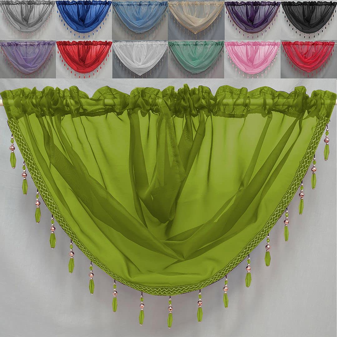 John Aird Lime Crystal Beaded Voile Curtain Swag (Lime)