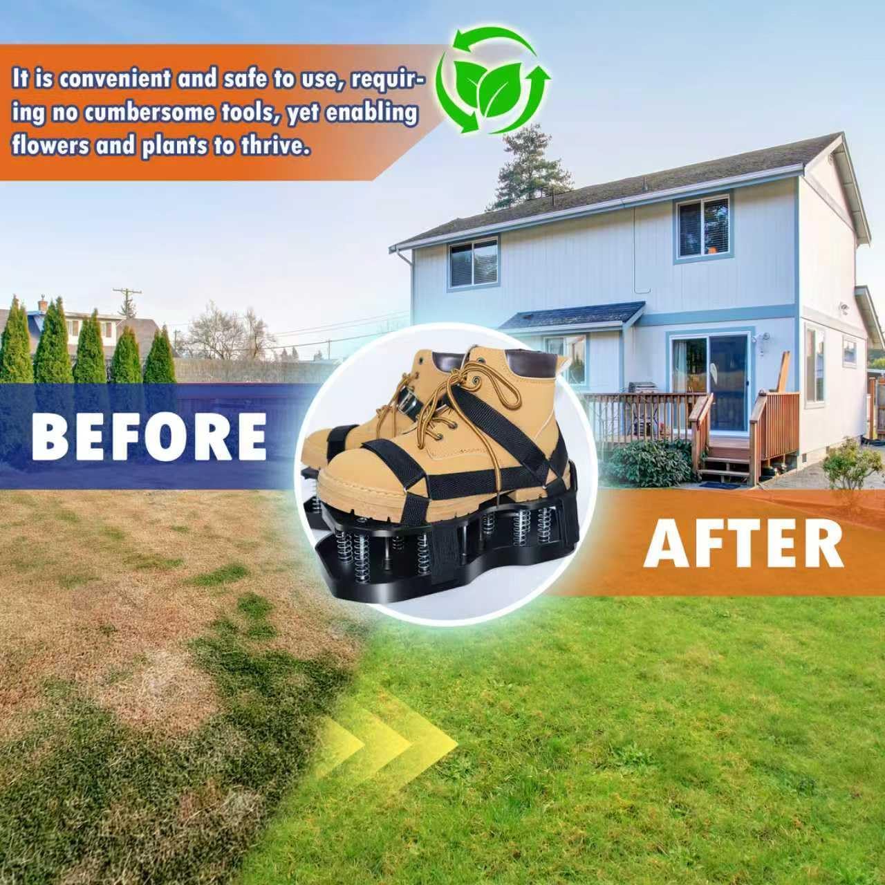 Lawn Aerator Shoes for Grass, Double Layer with Spiked Bottom and Spring Base, Soil Yard Aerator Tool for Aerating Patio Garden with Adjustable Strap, Black