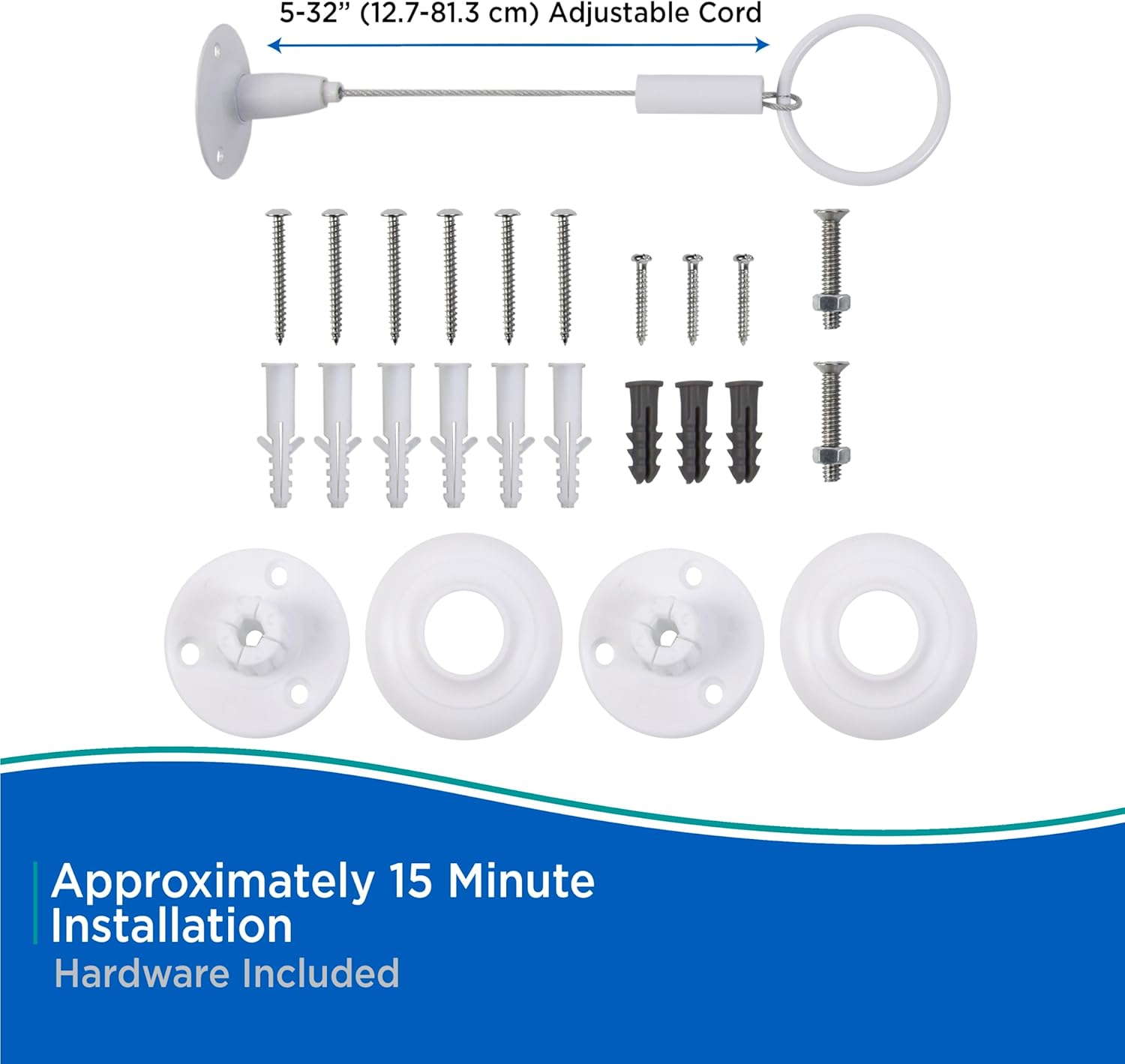 Kenney KN61423 Permanent Mount Corner Stall Shower Curtain Rod, 36" x 36" Fixed Length, White Finish, 1" Diameter Rust Resistant Steel Tubes