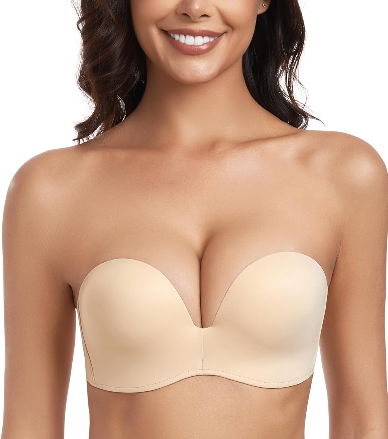 Lemorosy Women's Wireless Push Up Plunge Padded Non-Slip Invisible Strapless Bra - Image 3