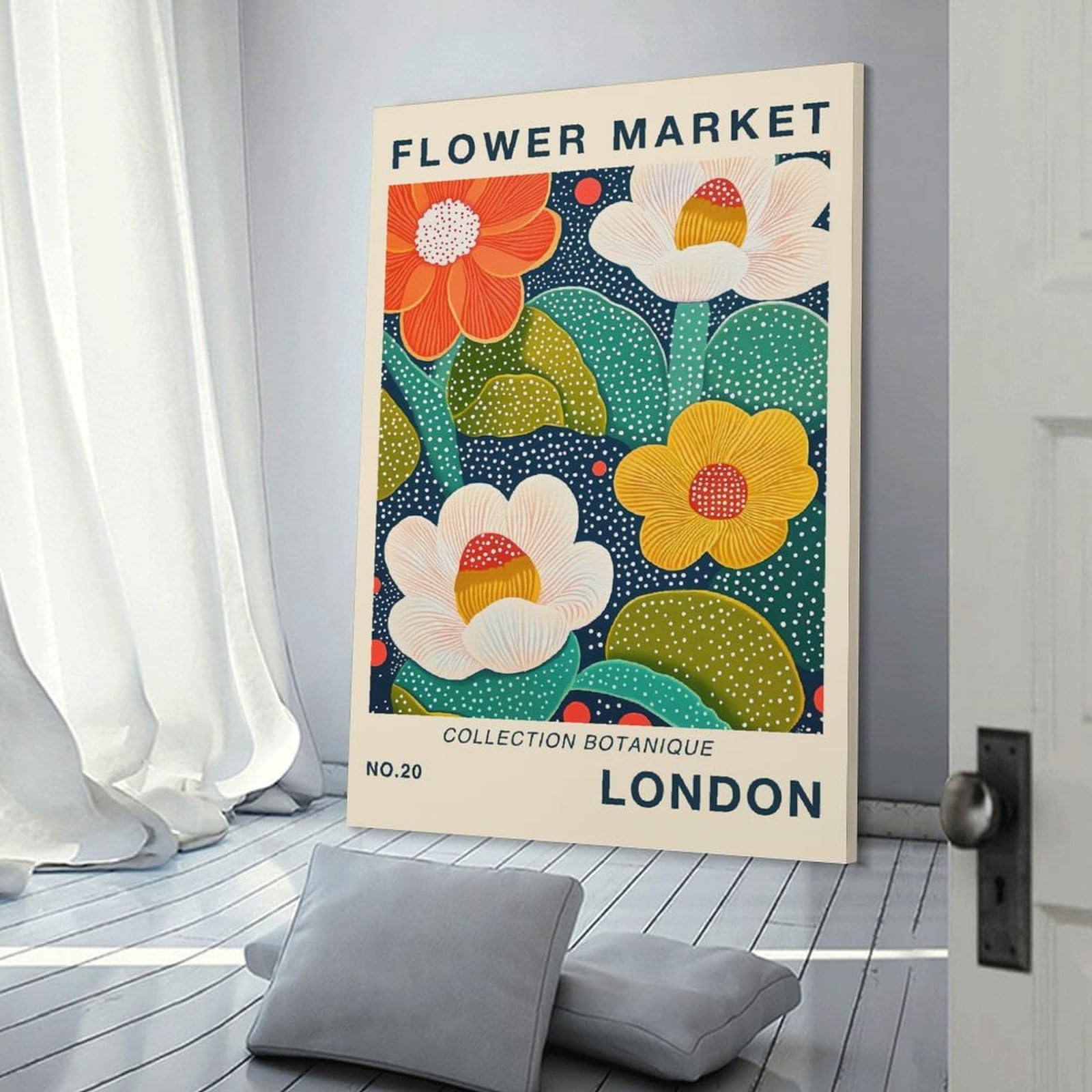 Junmoney Wall Picture Print London Flower Market Poster, 20x30inch(50x75cm), for Living Room, Lounge Or Sitting Room, Modern Wall Decor for Cosy Interiors