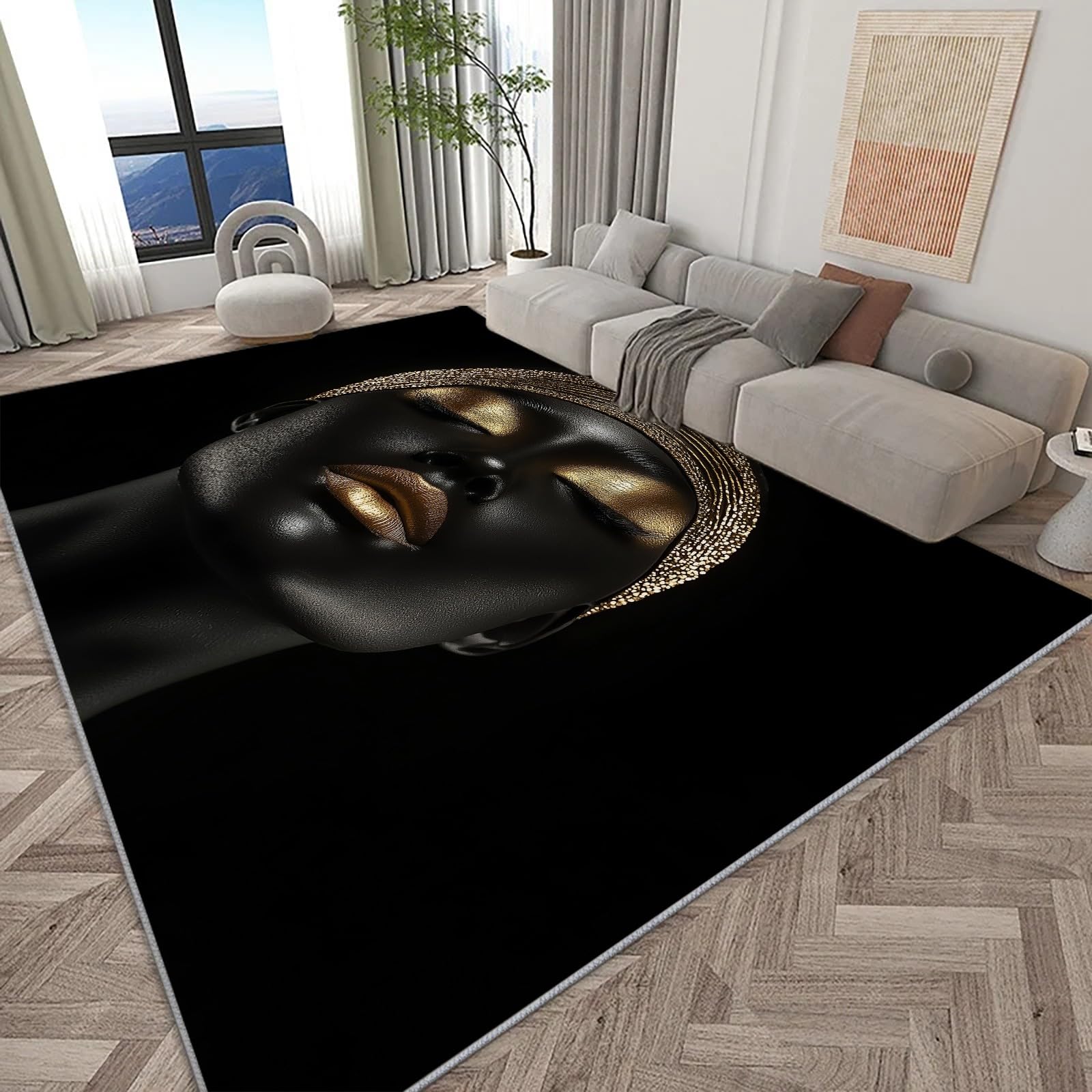 Tapis salon 120x170 cm grand moelleux tapis chambre noir antidérapant