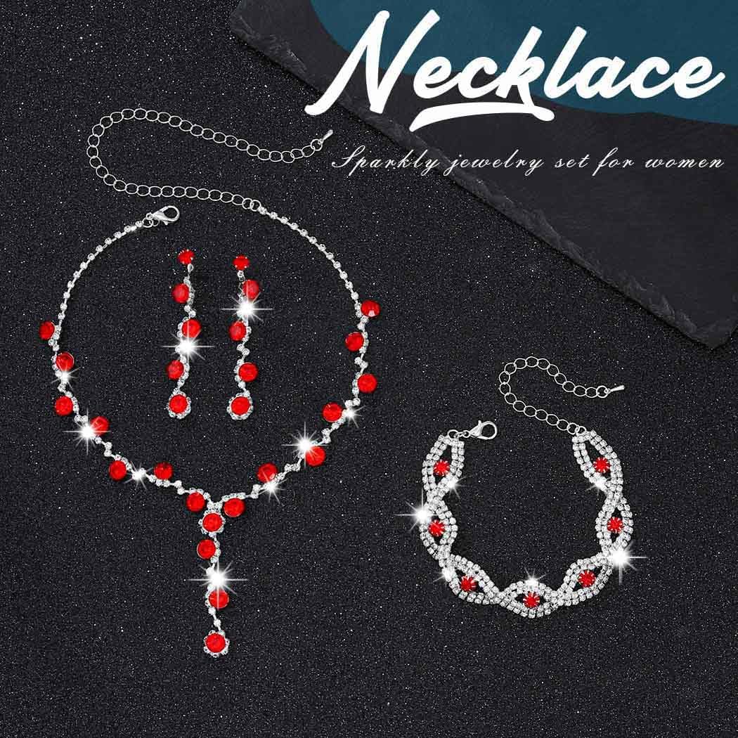 Sixexey Rhinestone Jewelry Set Silver Sparkly Prom Jewelry Wedding Bridal Necklace Jewelry for Women - Image 2