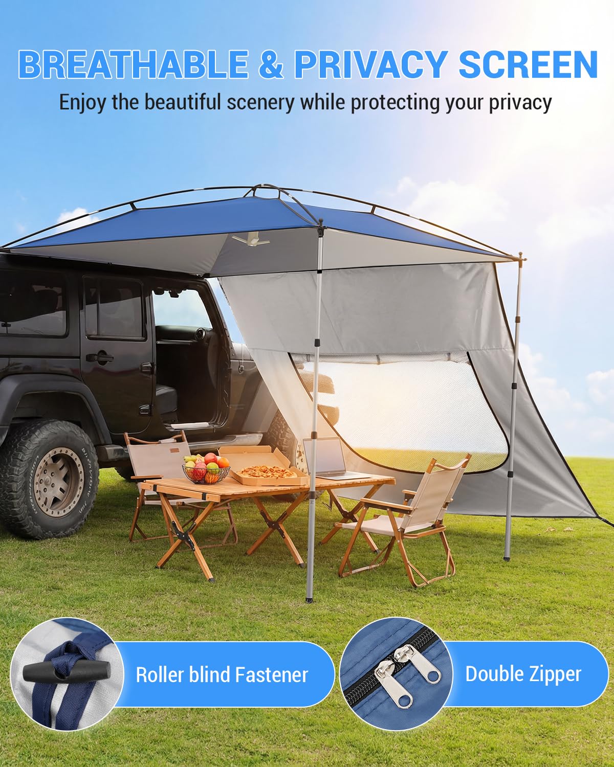 SUPAREE Markise für Auto Camping Auto Markise Sonnensegel Sonnensegel für SUV mit Seitenwänden und Fliegengitter Fenster 210D Oxford UV-Schutz Wasserdicht für Wohnmobil Van Wrangler