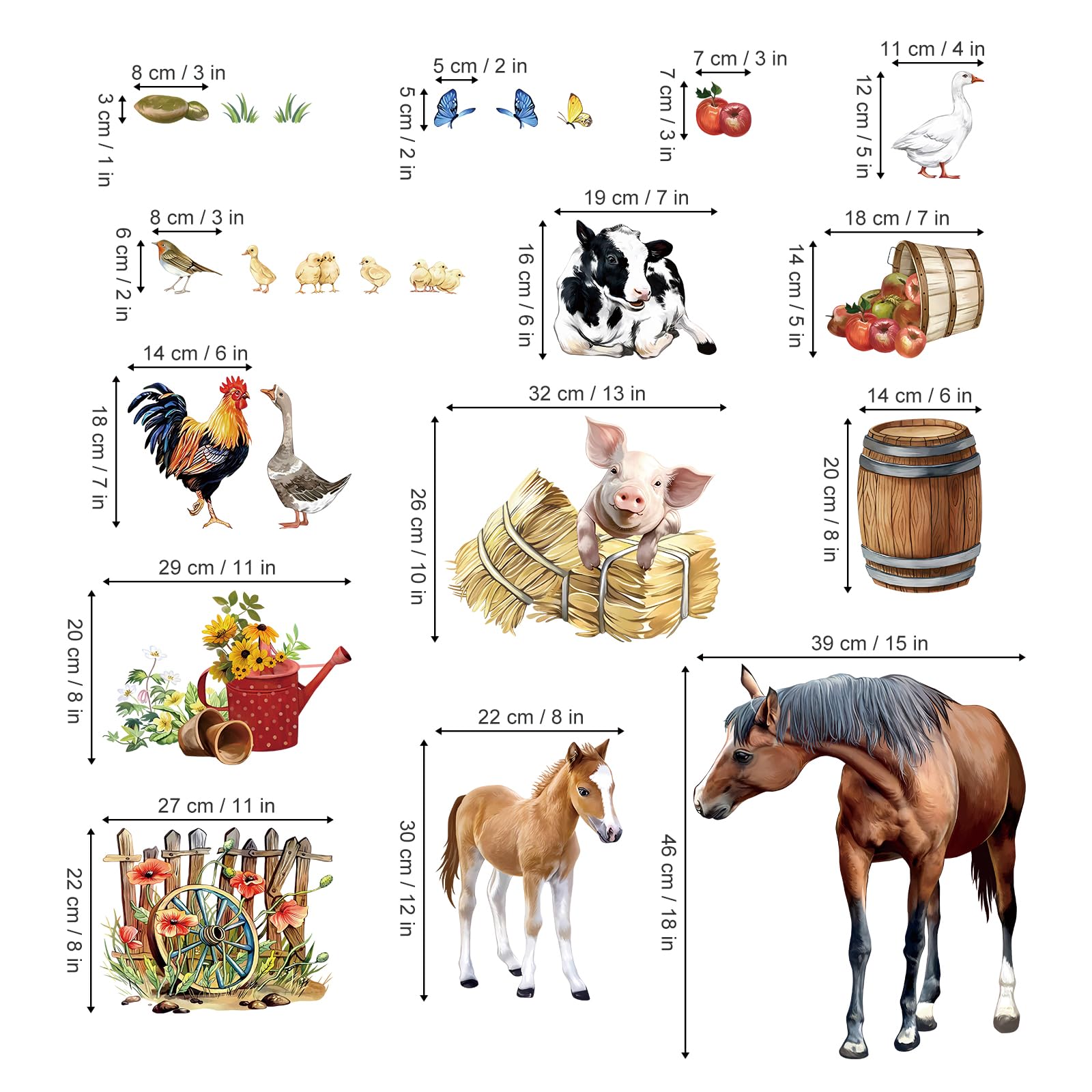 Large Farm Animal Wall Decals – Peel & Stick Vintage Style Cow, Sheep, Chicken, Horse & More – Kids Room, Kitchen, Playroom Decor - View #8