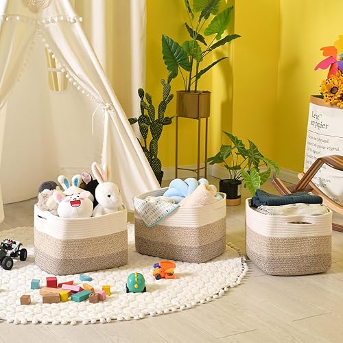 Miniatura 6 de Cestas de almacenamiento para organizar estantes, cubos de cuerda de algodón tejida para organización del cuarto del bebé, organizador de toallas de