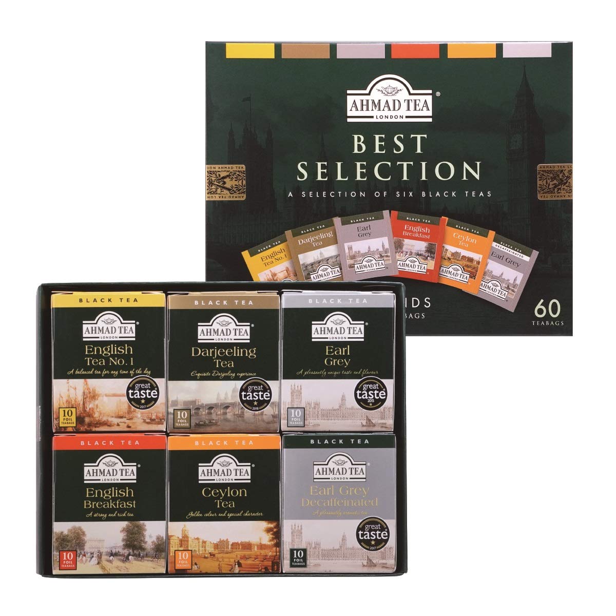 アーマッドティー ベストセレクション ティーバッグ 60袋 アールグレイ デカフェアールグレイ イングリッシュティーNo.1 イングリッシュブレックファスト セイロン ダージリン 各10袋 紅茶 イギリス