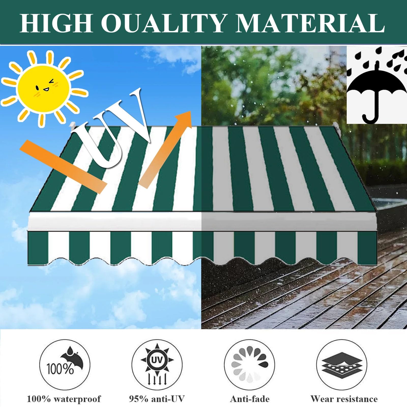 Tenda da Esterno Retrattile Sostituzione [Impermeabile] - Tessuto Copertura per Tende da Sole, Pergolati, Finestre - Giardino, Porte - Protezione UV E Pioggia(16x11.5ft(5 * 3.5m))