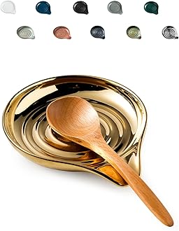 LAUCHUH Spoon Rest for Stove Top, Ceramic Spoon Holder for Kitchen Countertop Large Utensil Rest for Spatula, Spoons or Tong, Ladle, Fork, Christmas, 5 inch, Gold