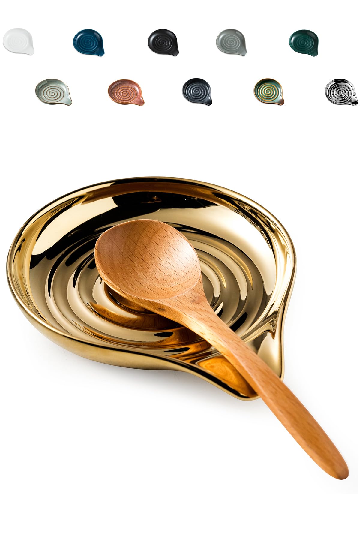 LAUCHUH Spoon Rest for Stove Top, Ceramic Spoon Holder for Kitchen Countertop Large Utensil Rest for Spatula, Spoons or Tong, Ladle, Fork, Christmas, 5 inch, Gold