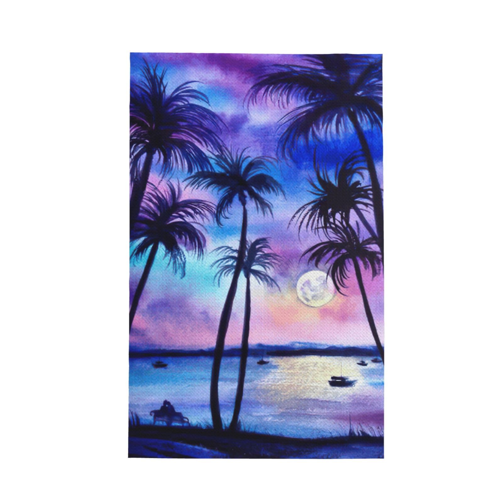 CKGODGF Palm Tree Pattern Print Absorbent Waffle Dishcloths,Kitchen Towels With Hanging Loops,Tea Towels.