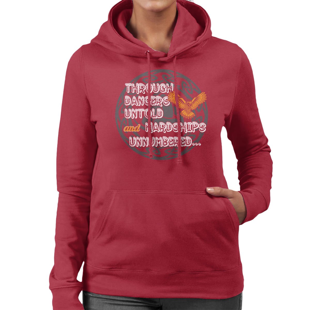 Cloud City 7 Women's Cherry Red Labyrinth Quote Hooded Sweatshirt