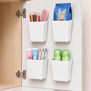 XWCHASA 4 Pieces Kitchen Cabinet Organizer, Refrigerator Organizer, Self Adhesive Wall Mounted Storage Box, Cabinet Bathroom Refrigerator Small Items Organizer, Beige-14 * 7.5 * 13.5cm