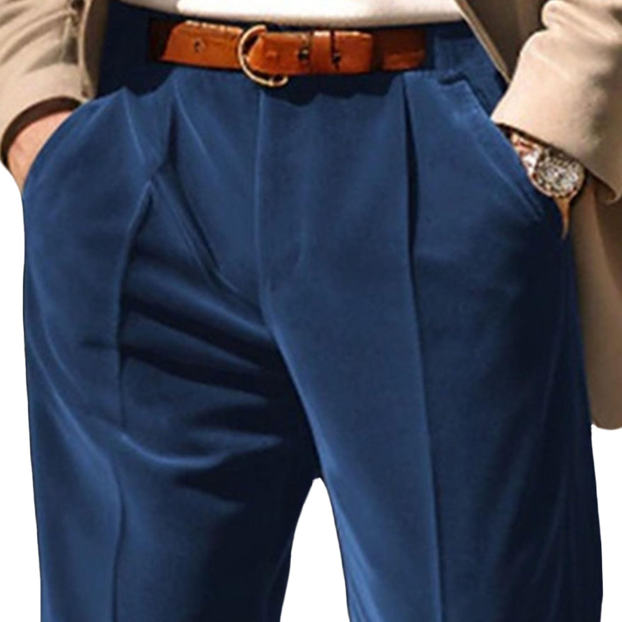 Pantalon habillé en velours épais pour homme - Coupe décontractée - Coupe droite