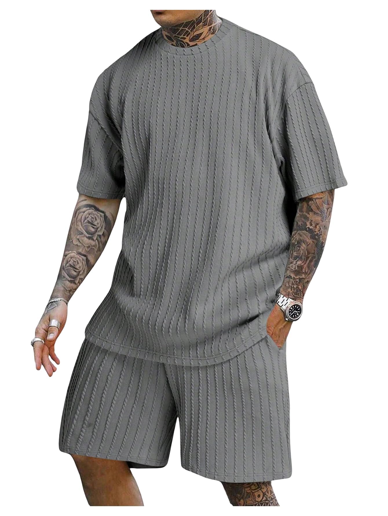Trainingsanzug Herren Sommer 2 Teiliges Jogginganzug Herren Set Casual Kurzarm T-Shirts Kurze Hose Freizeitanzug
