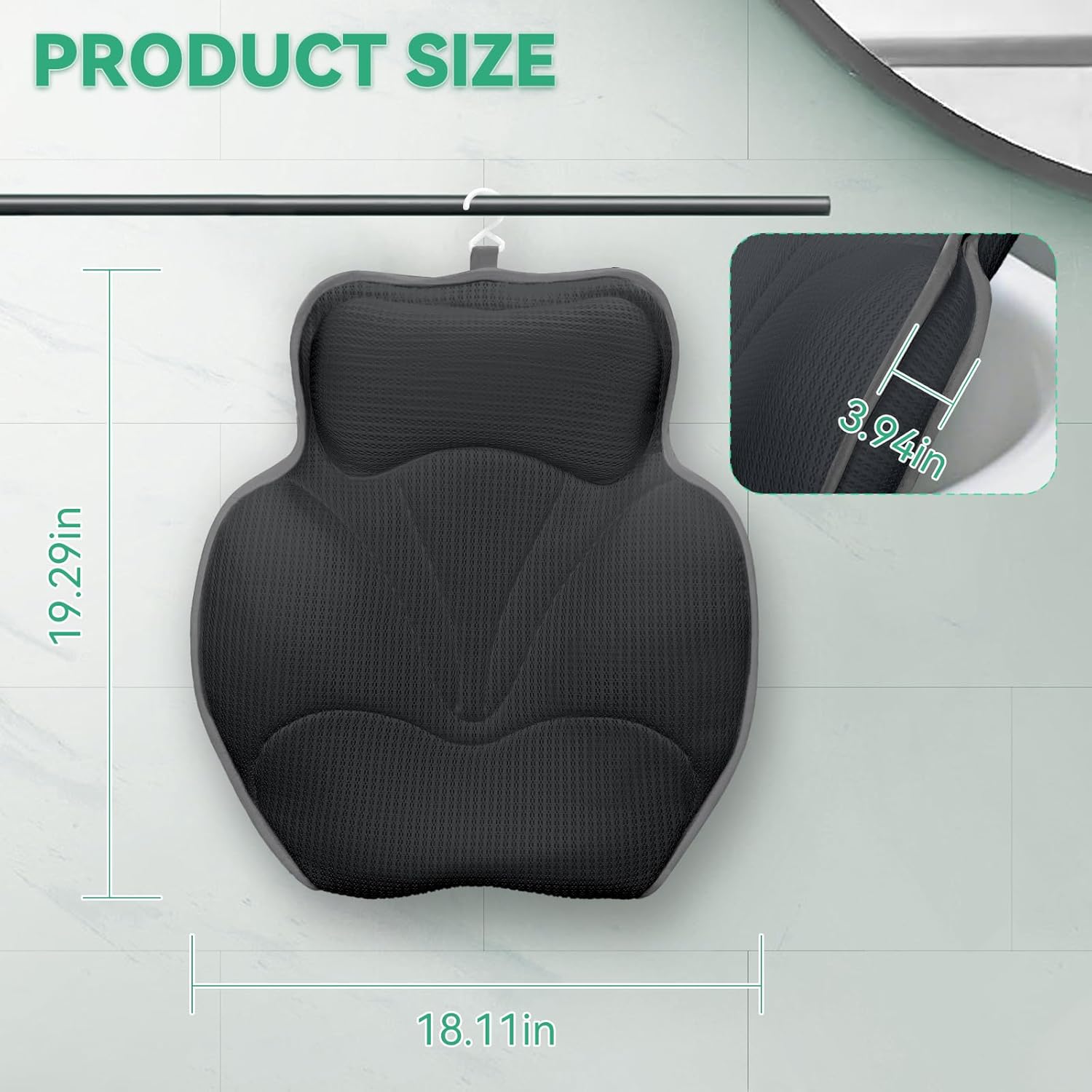 Bath Pillows for Tub - Luxury Bathtub Pillow Neck, Head, Back Support, Soft 4D Mesh Fabric and Non-Slip Suction Cups & Quick Dry, Comfort Fits All Tubs, Relaxation Spa Gift, Grey - Image 5