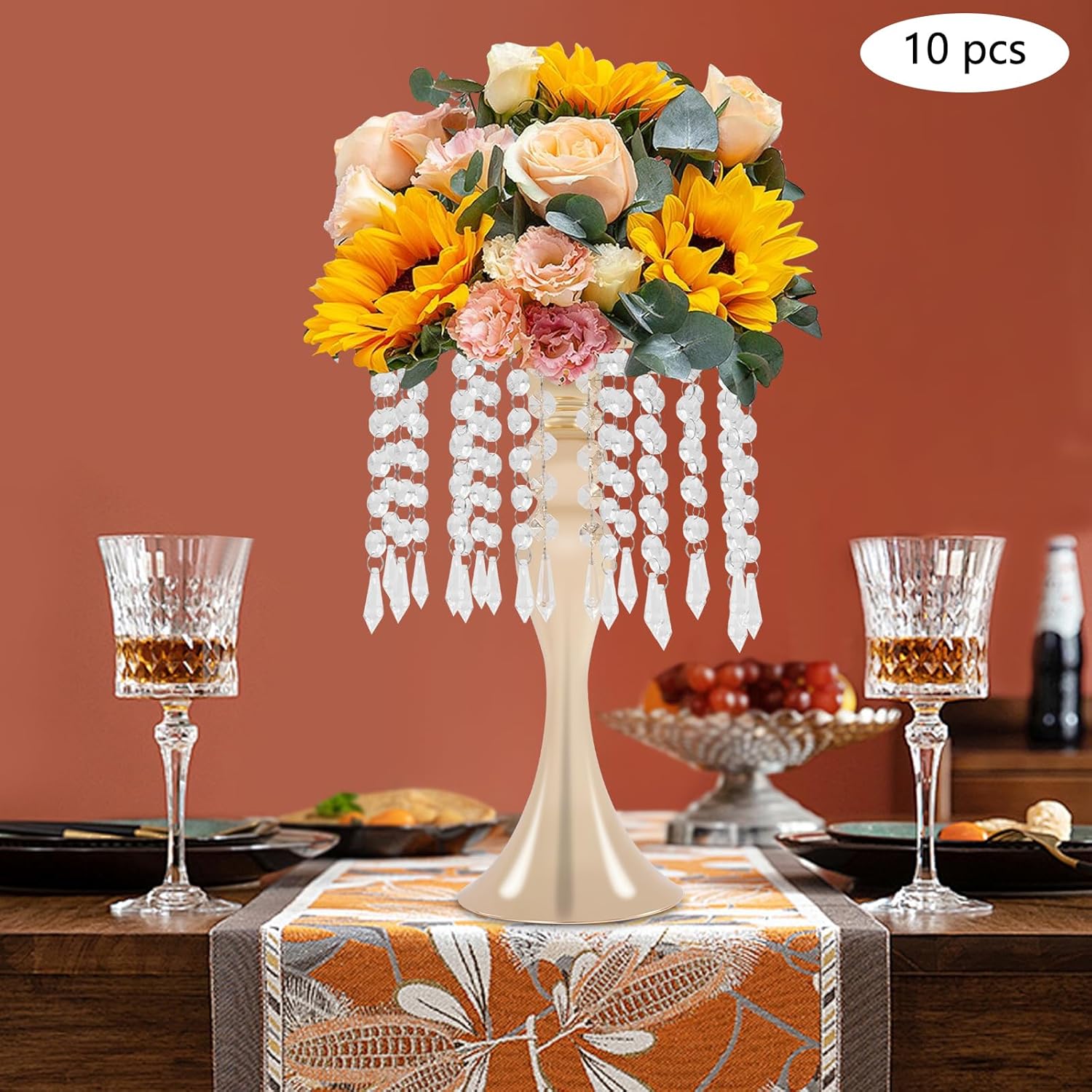 10 Pcs Acrylic Metal Wedding Centerpieces Flower Vases Flowers Stand,Column Crystal Vase Flowers Stand Centerpieces,Flower Display Rack for Weddings Party