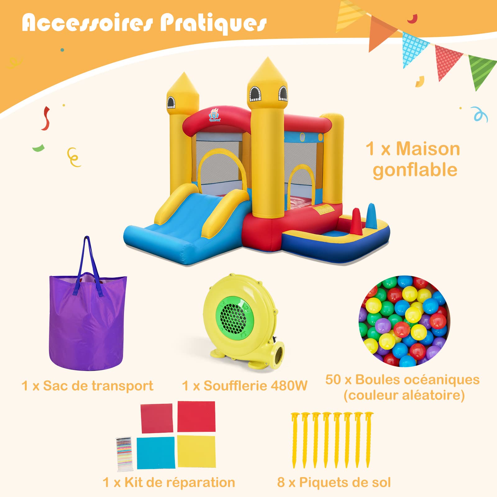 Château Gonflable Aquatique 6 En 1 Avec Toboggan Incurvé, Pour 3 Enfants De 3 10 Ans Sans Souffleur Château Gonflable Aquatique 6 En 1 Avec Toboggan Incurvé, Pour 3 Enfants De 3 10 Ans Sans Souffleur