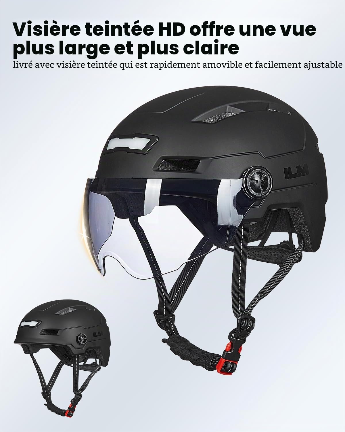 Casque Velo VTT Adulte avec Visiere et Lumiere LED Rechargeable USB